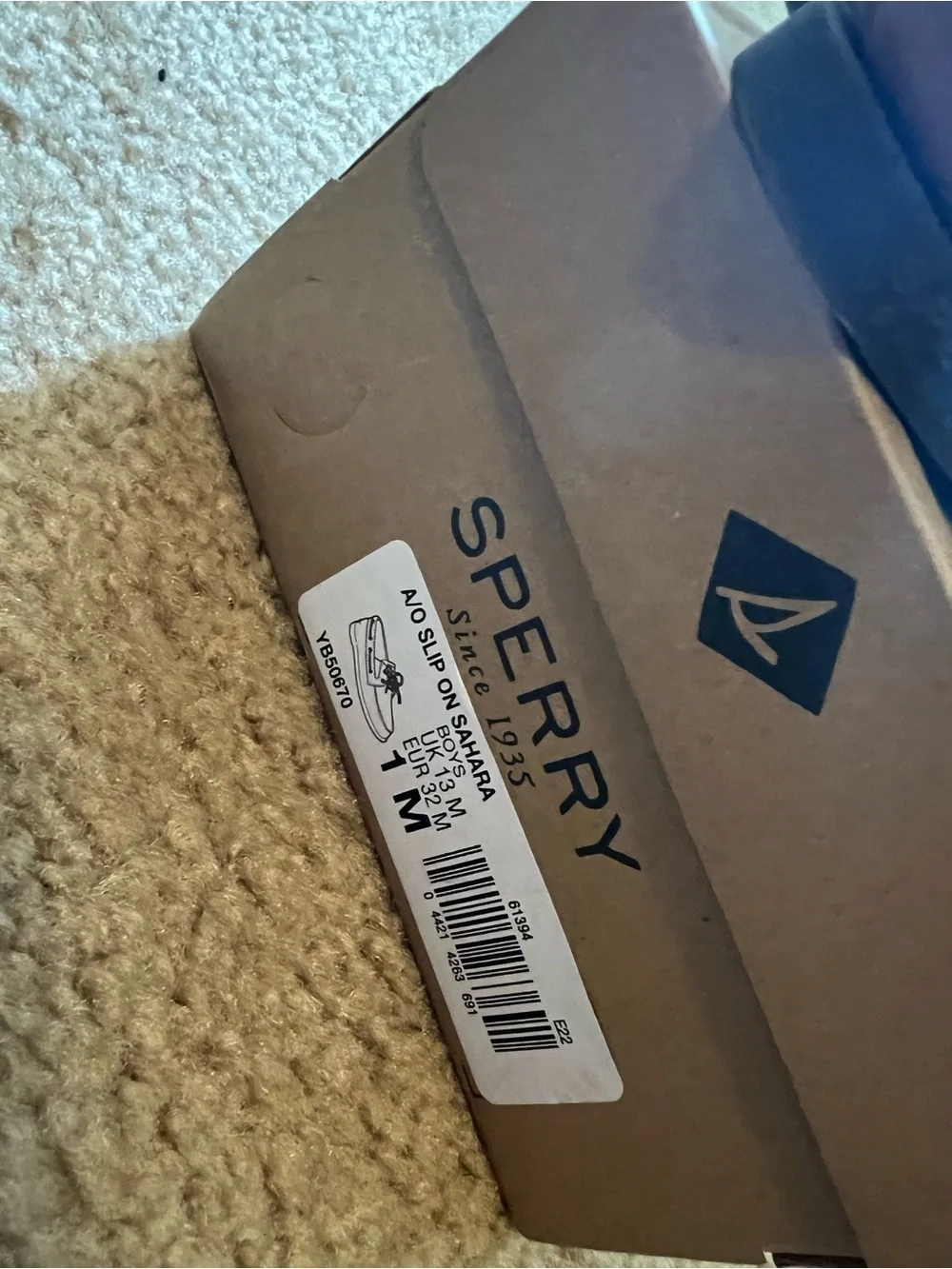 Sperry Brown Cardboard Shoe Box with Navy Logo